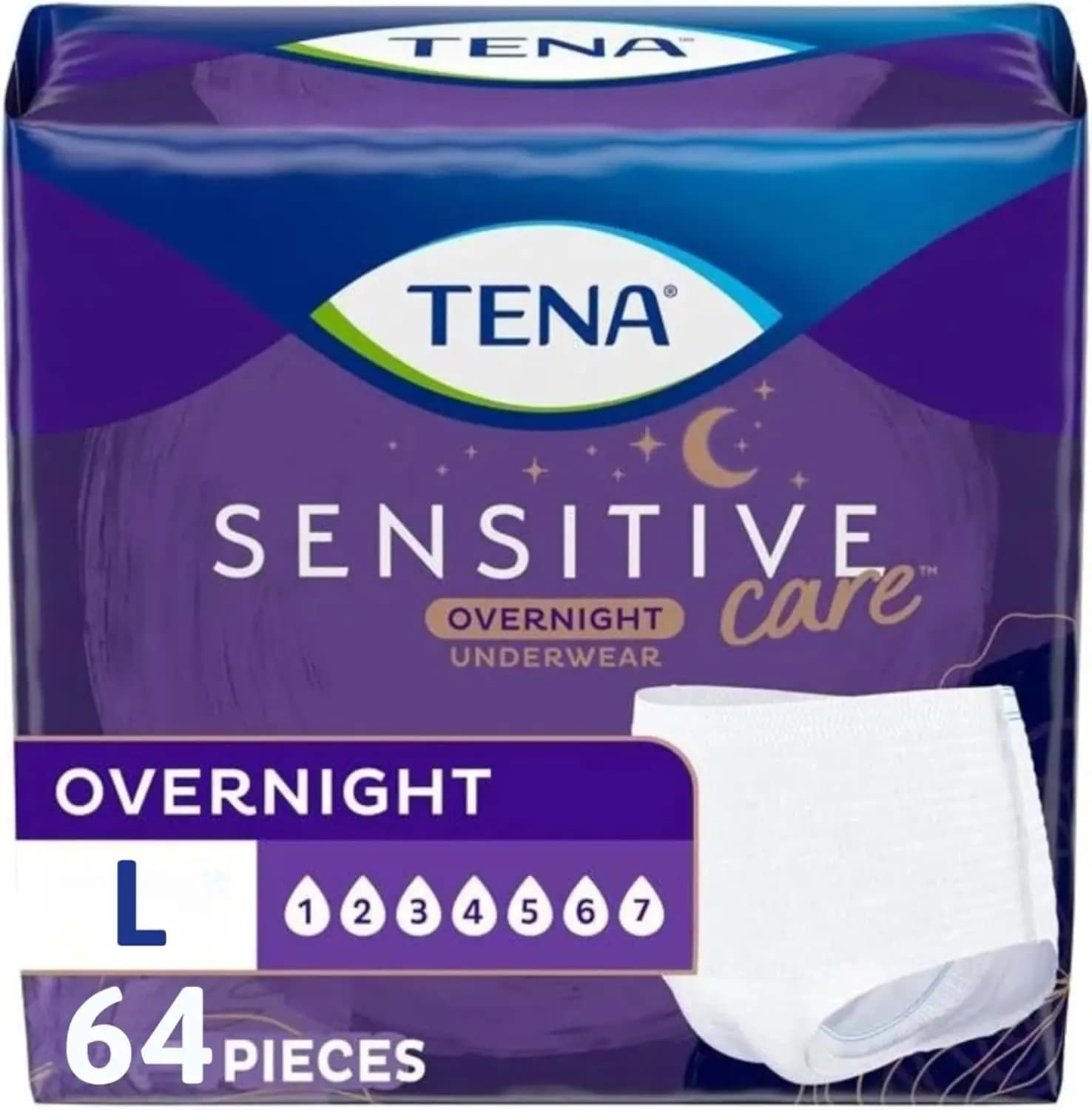 Mutande Assorbenti per Incontinenza Notturna da Donna, Taglia L (Cintura 32-42 pollici), Confezione da 64, Super Assorbenti, Traspiranti, Protezione Notturna