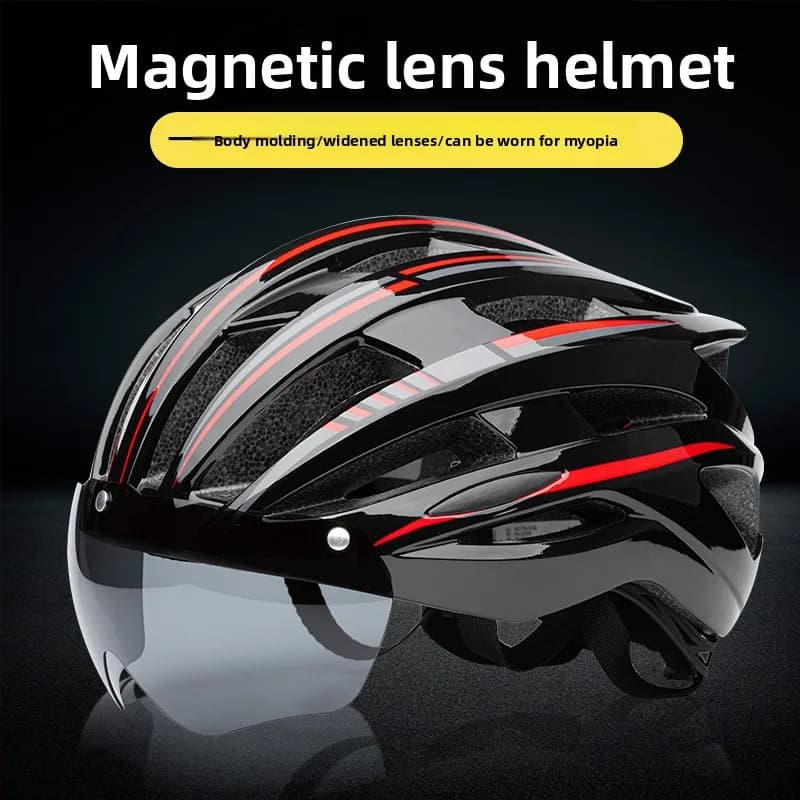 Casco da bicicletta con occhiali magnetici integrati, casco da ciclismo su strada, casco di sicurezza per ciclismo