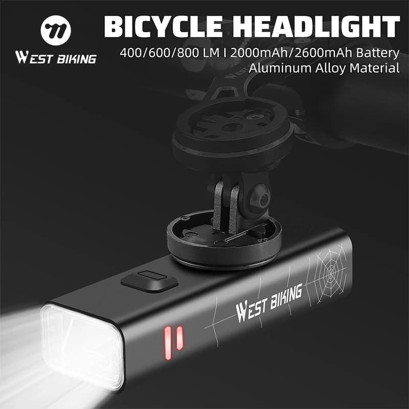 WEST BIKING Bike Light 2000mAh Power Bank Type-C Charging Front Lamp Bicycle Headlight MTB Road Bike Cycling Flash Evidenzia