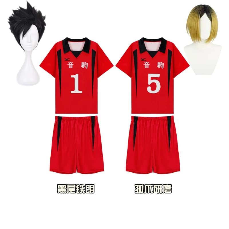 Costume Cosplay Anime Haikyuu, Uniforme Nekoma, Parrucca Kenma Kozume, Tetsurou Kuroo 5 Maglioni n. 1 a maniche corte per lo sport