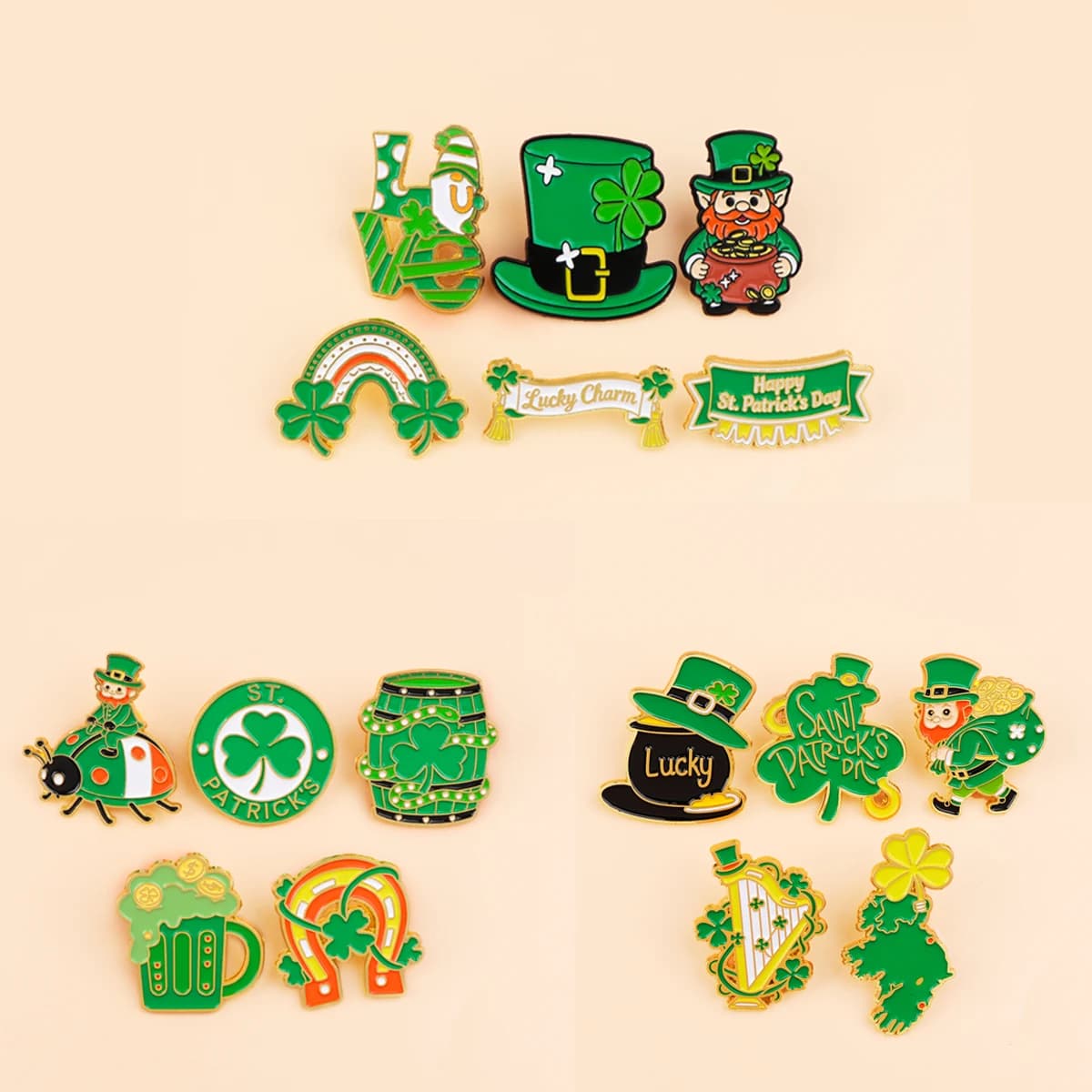 Spilla smaltata Lucky St Patricks Day Spille con foglie verdi Spille da bavero per zaini Spille jeans Adornano gioielli Regalo di famiglia per amici