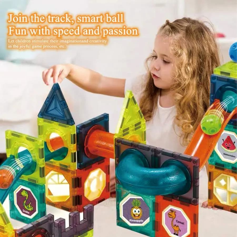 Mattoncini Magnetici Leggeri per Bambini, Giocattoli Educativi STEM 3D Trasparenti, Blocchi Magnetici per Pista delle Biglie per Bambini A