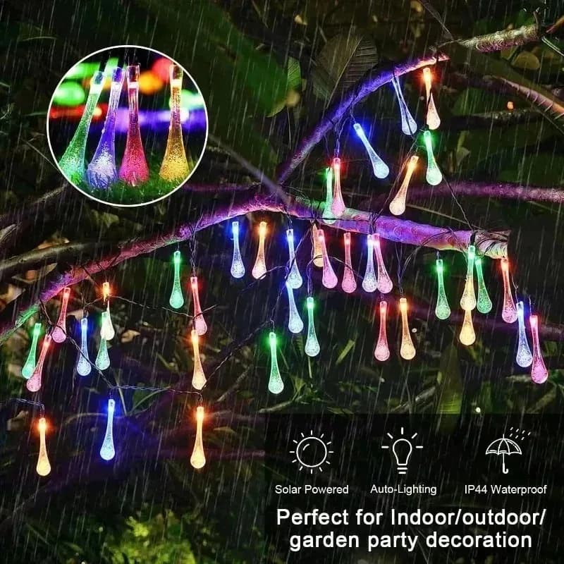 Outdoor Garden Solar Water Drop Fairy Lights 5M 20LED Waterproof Lamp for Backyard Xmas Holiday Home Decoration