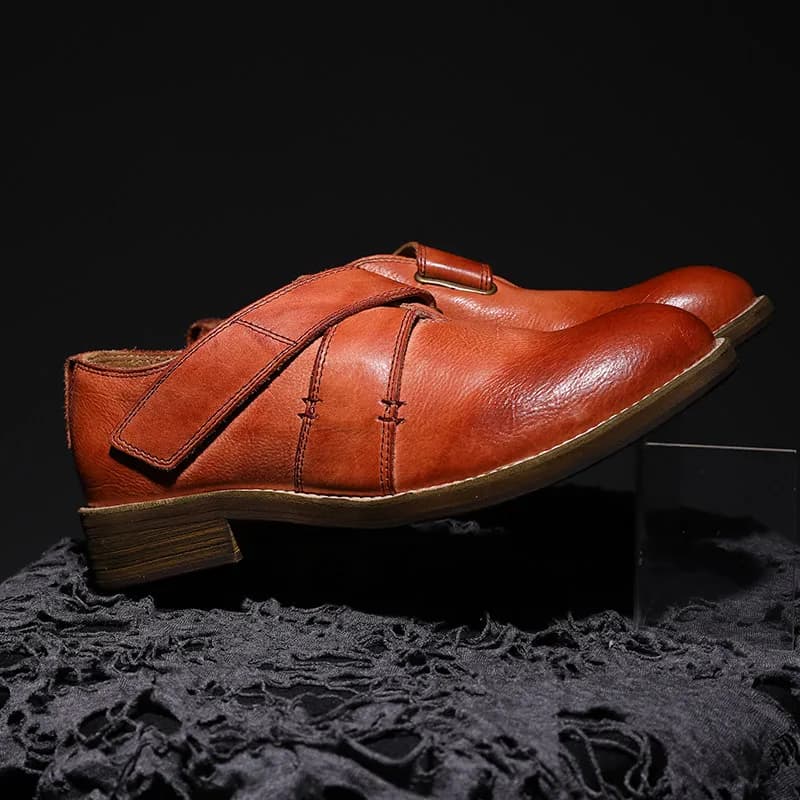 Scarpe Casual da Uomo in Pelle a Punta Tonda con Chiusura a Strappo, Leggere, per Tutte le Stagioni, Nuova Collezione