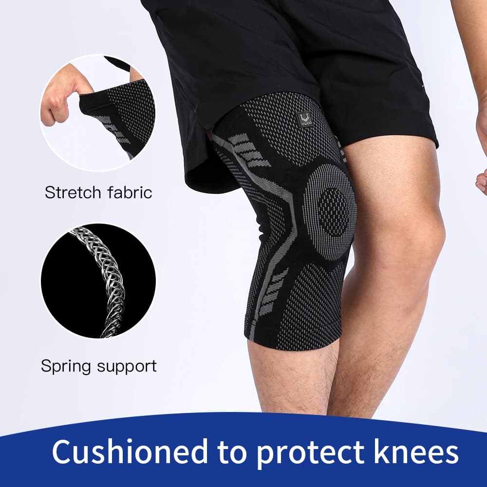 Supporto per Ginocchio con Cuscinetti in Silicone e Molle, Elastico e Traspirante, Protezione per Menisco, per Basket e Sport