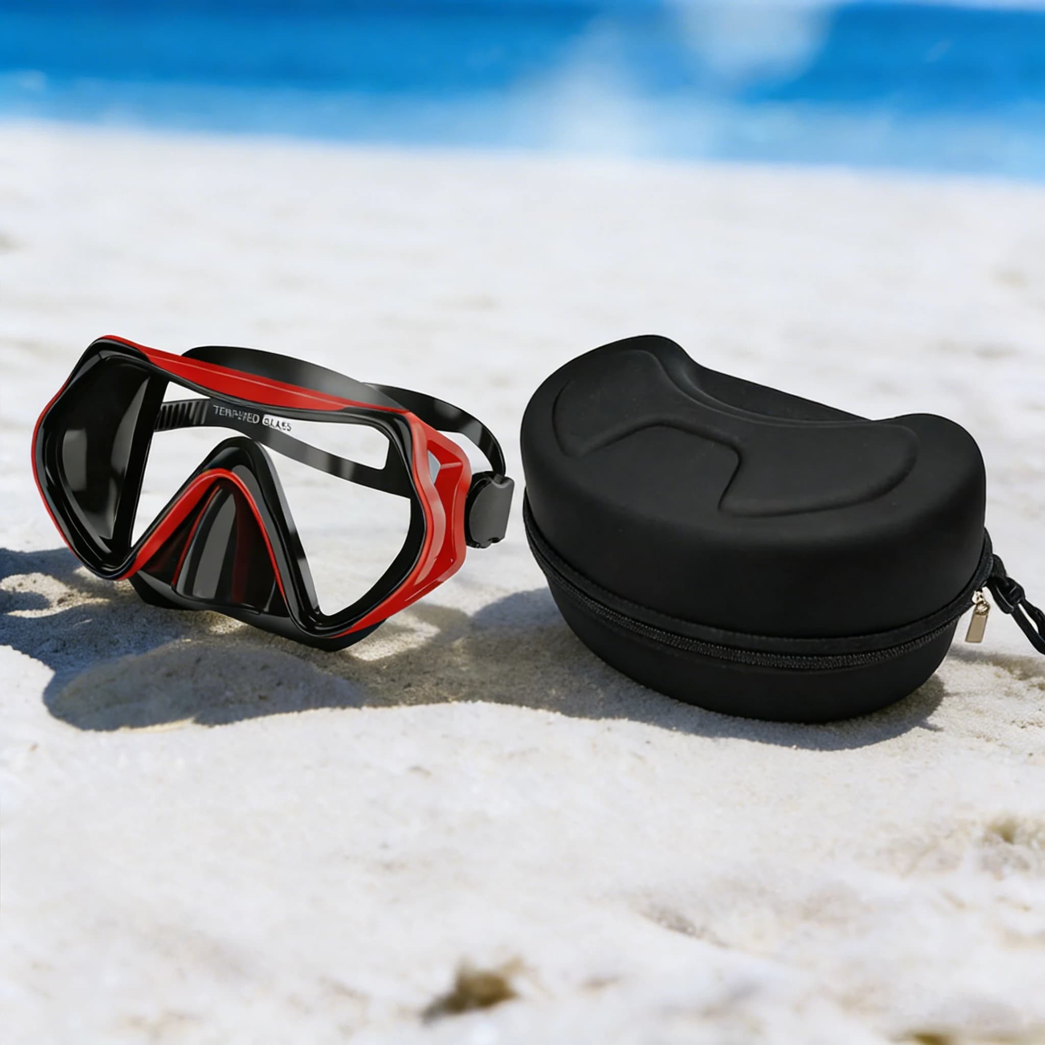 Set Underwater Mask with Case, Tempered Glass Lenses, EVA Portable Rigid Box for Intern/Exterior Swimming