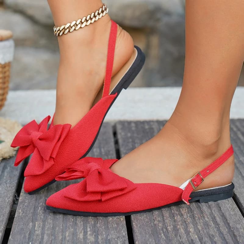 Women Bow Sandals Pointed Toe Slingback Flats Summer Elegant Fabric Shoes Ladies Casual Slip On Comfortable Party Dress Shoes