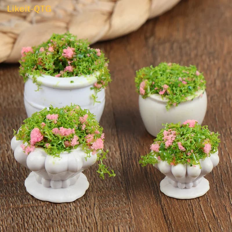 NUOVO Set di Accessori per Casa delle Bambole 1:12, Mini Piante Verdi e Vasi per Fiori Bonsai