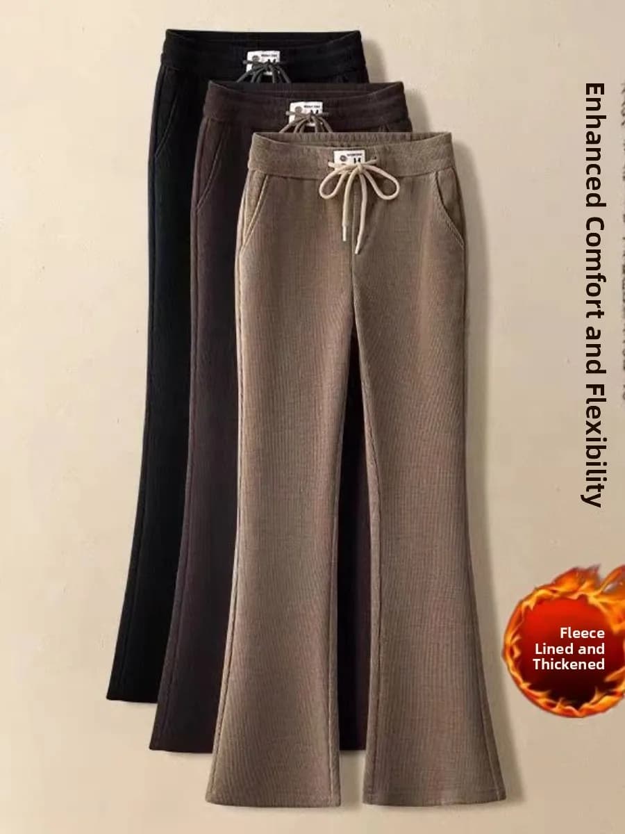 Pantaloni a Zampa in Velluto a Coste a Vita Alta Modellanti, Casual Autunno Inverno, con Protezioni Ginocchia e Cintura, Design alla Moda e di Tendenza