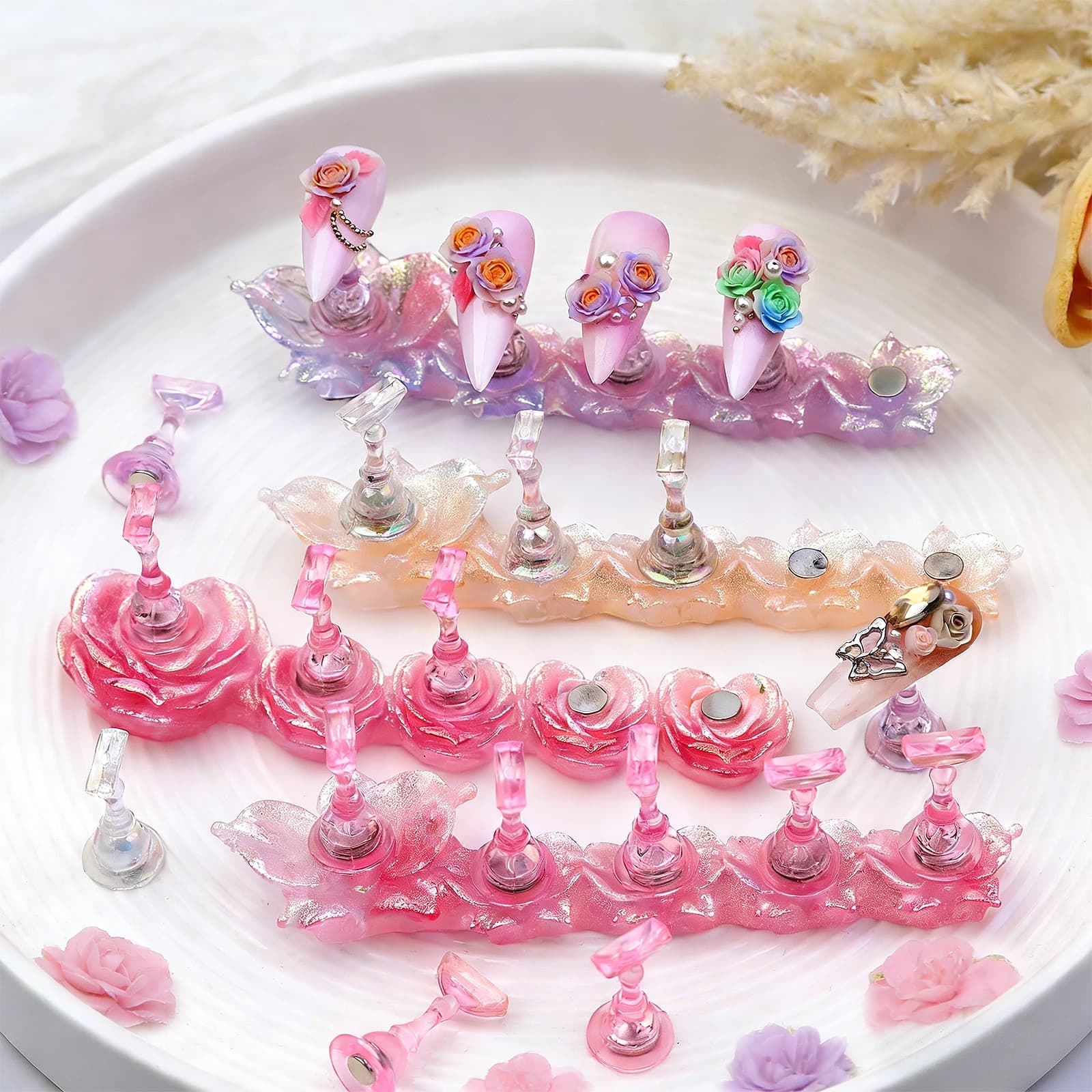 Acrylic Magnetic Support for Nail Art, Portable, Free Hands, Ins Style, Five-Died Nail Door, Suitable for Nail Gel Practice