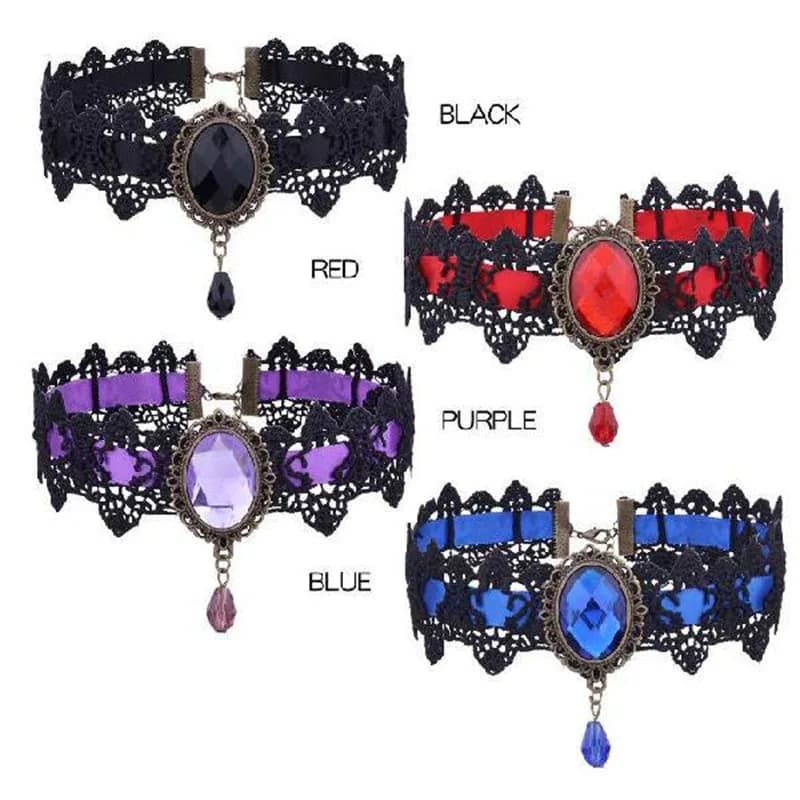 Collana di pietre preziose scintillanti gotiche collare Retro Punk girocollo in pizzo nero Halloween catena Vintage accessori per gioielli da vampiro nuovo