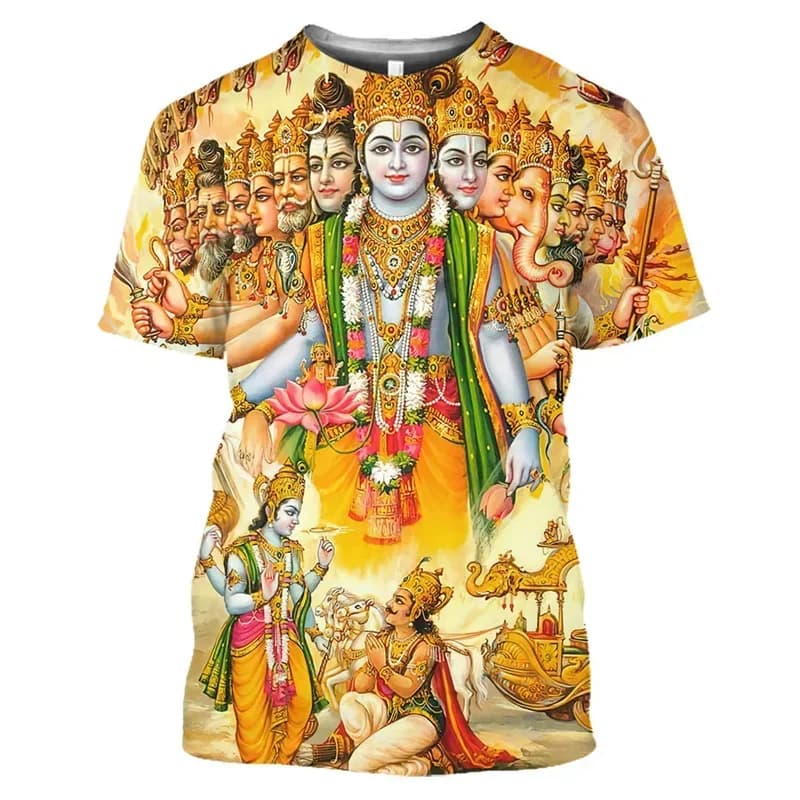 2026 Hindu God Men's T-shirt, Religious Belief 3D Printed Aslan Vishnu Devotee Cosplay T-shirt, Hip-hop Outdoor Sports Top