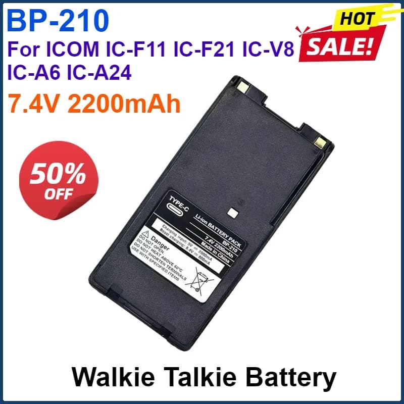 7.4V 2200mAh BP-210 Walkie Talkie Batteria agli ioni di litio Supporto di ricarica di tipo C per ICOM IC-F11 IC-F21 IC-V8 IC-A6 IC-A24 Radio bidirezionale