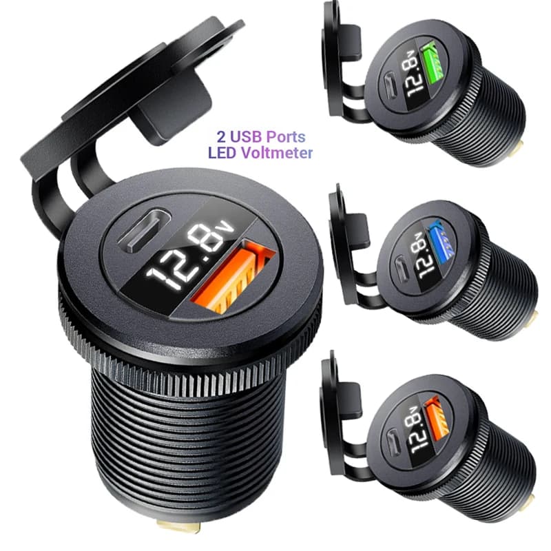 Presa per caricabatteria da auto USB C Presa doppia USB 12V/24V PD3.0 e porta USB per auto QC3.0 con voltmetro LED