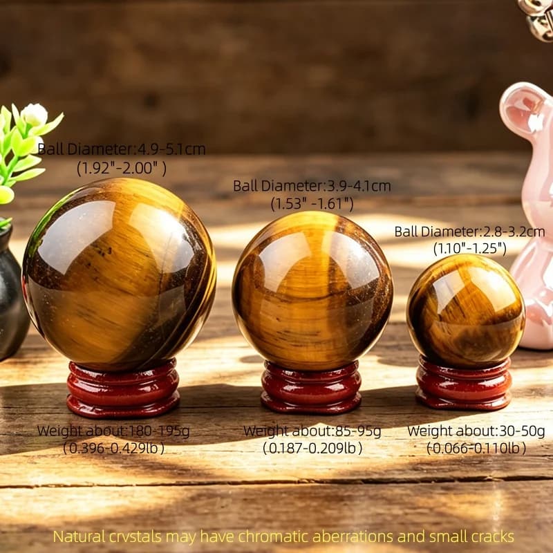 1PC Sfera di Cristallo Naturale Occhio di Tigre con Base in Legno, Pietra Curativa Reiki, Ornamento Decorativo per la Casa