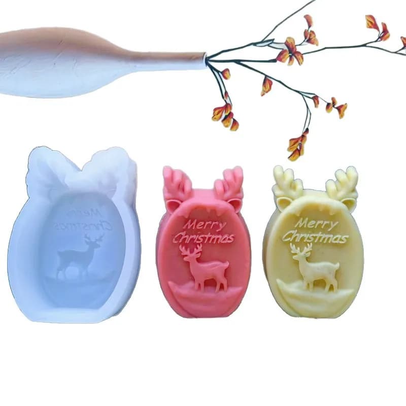 elk scented candle silicone mold relief merry christmas antler design diy handmade round medal plaster resin winter party decor
