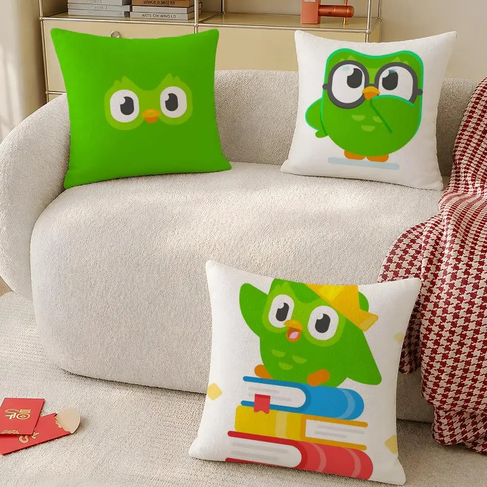 Character d-duolingo Cushion Cover Printed Square Throw Pillow, Soft Microfiber Cushion for Bedroom Sofa Living Room