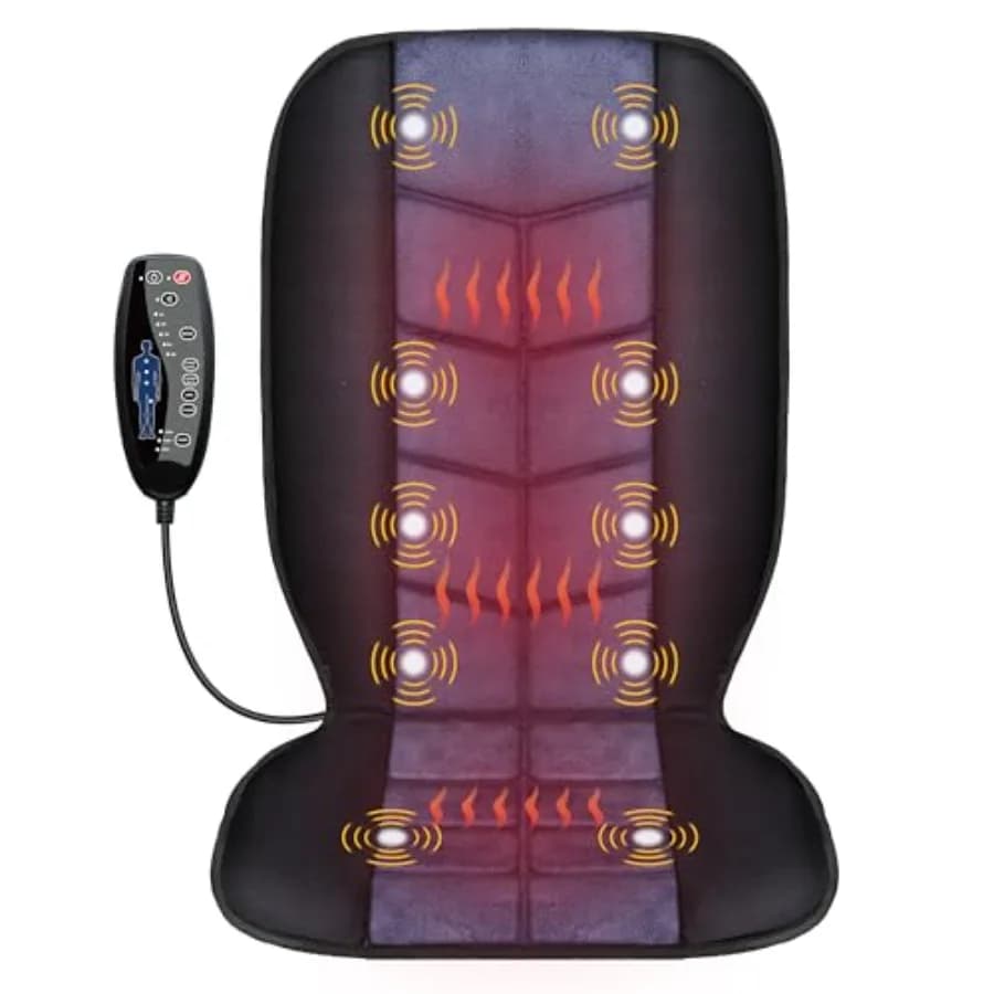 Cuscino per Poltrona Massaggiante, Massaggiatore Schiena con Calore, Cuscino Sedile Massaggiante con 10 Motori Vibranti, Opzioni di Riscaldamento 30-60-90 Minuti, Ch