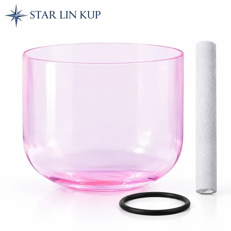 STAR LIN KUP 7 Inch 432Hz Light Pink Clear Quartz Crystal Singing Bowl for Sound Healing Meditation Yoga Chakra Balance with