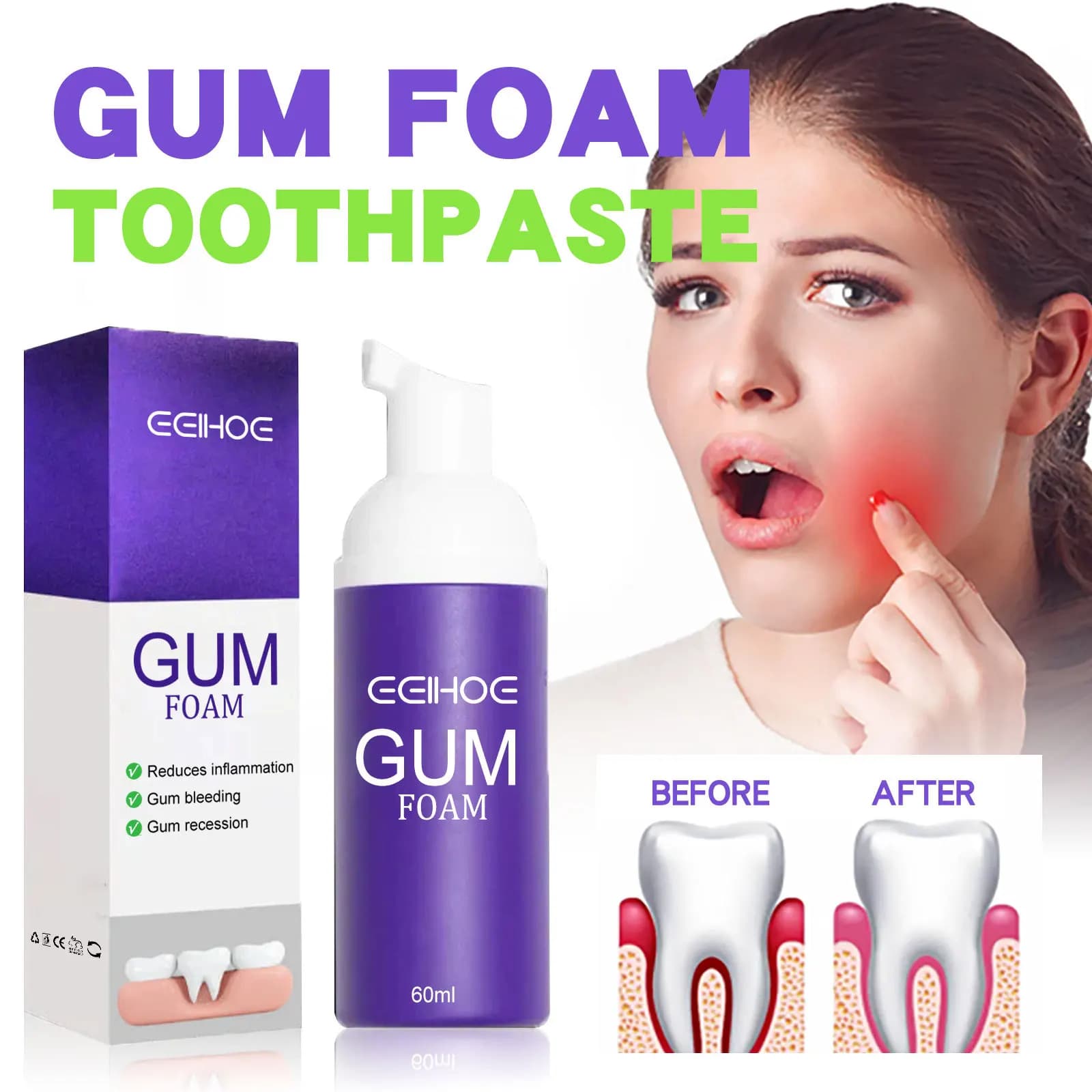 60ml Mousse Sbiancante Per Denti V34 Pulizia Dei Denti Dentifricio Sbiancante Denti Gialli Rimozione Macchie Dei Denti Pulizia Orale Igiene