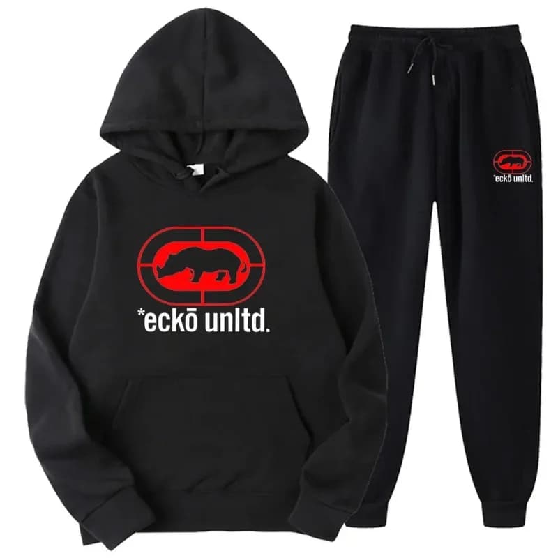 Ecko Unltd. Rhino Logo Sweatsuit Hoodie and Joggers Two-Piece Set Urban Street Fashion Casual Athletic Wear