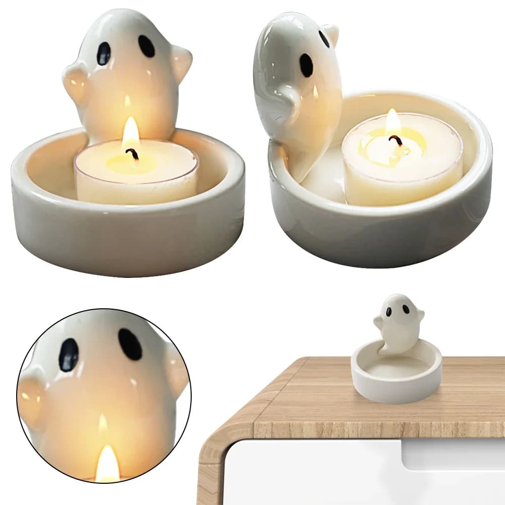 Portacandele fantasma in ceramica Portacandele tealight Decorazioni di Halloween Portacandele di Halloween Portacandele a forma di fantasma carino
