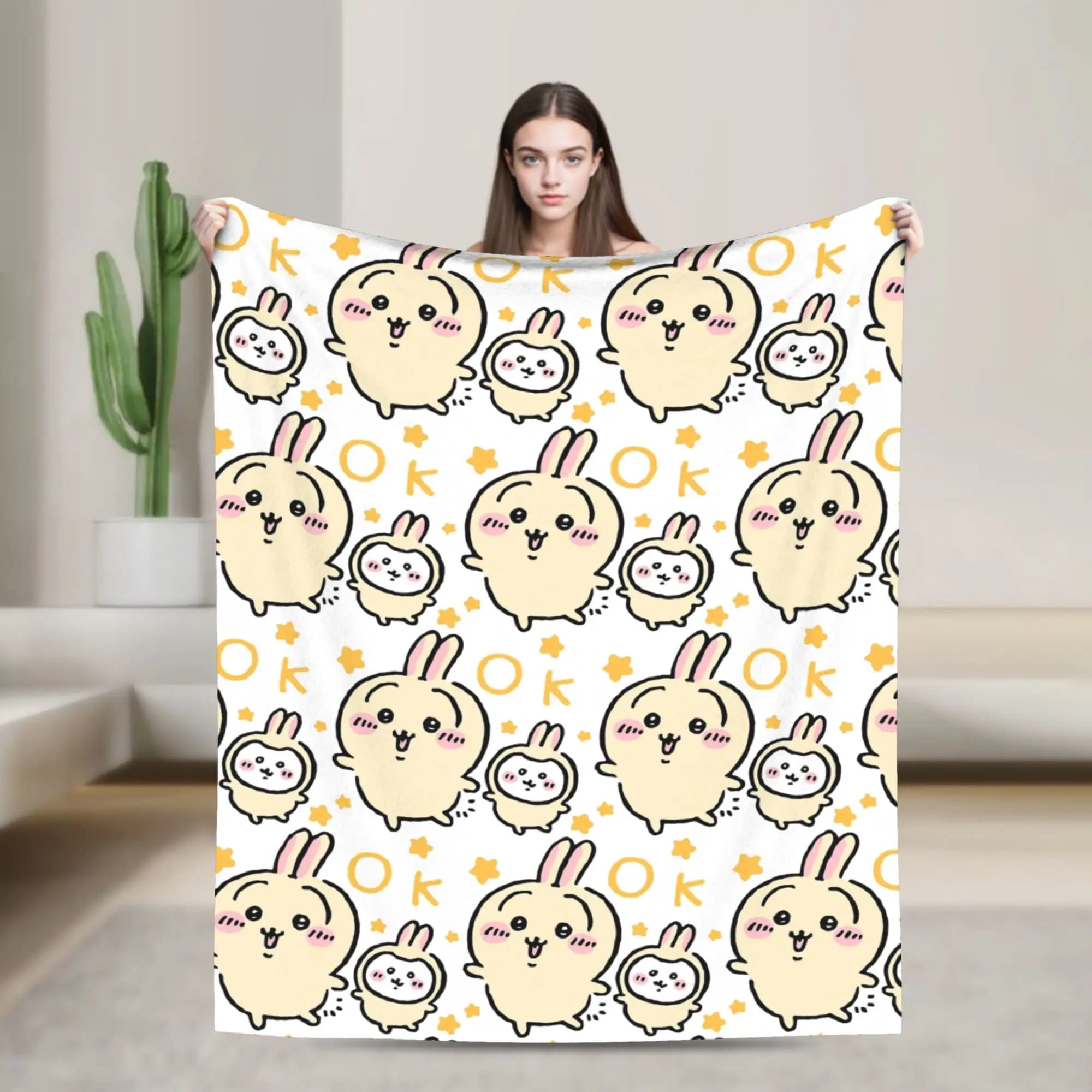 Chiikawas Giallo OK Coperta Velluto Autunno/Inverno Multifunzione Coperte Calde per Divano Biancheria da Letto da Esterno