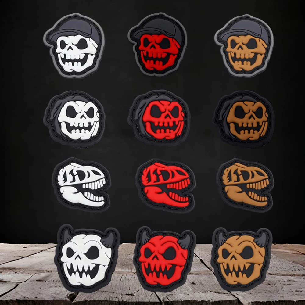 Patch in PVC a forma di teschio per gilet tattici/cinghie, effetto fosforescente in PVC, patch morale con chiusura a strappo, patch per zaino, patch per abbigliamento, gomma morbida