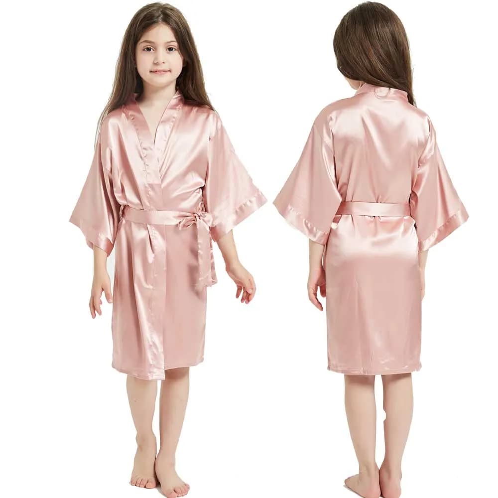 Accappatoio in Raso per Bambine, Stile Kimono, Pigiama per Casa, Spa, Feste di Compleanno, 3-13 Anni