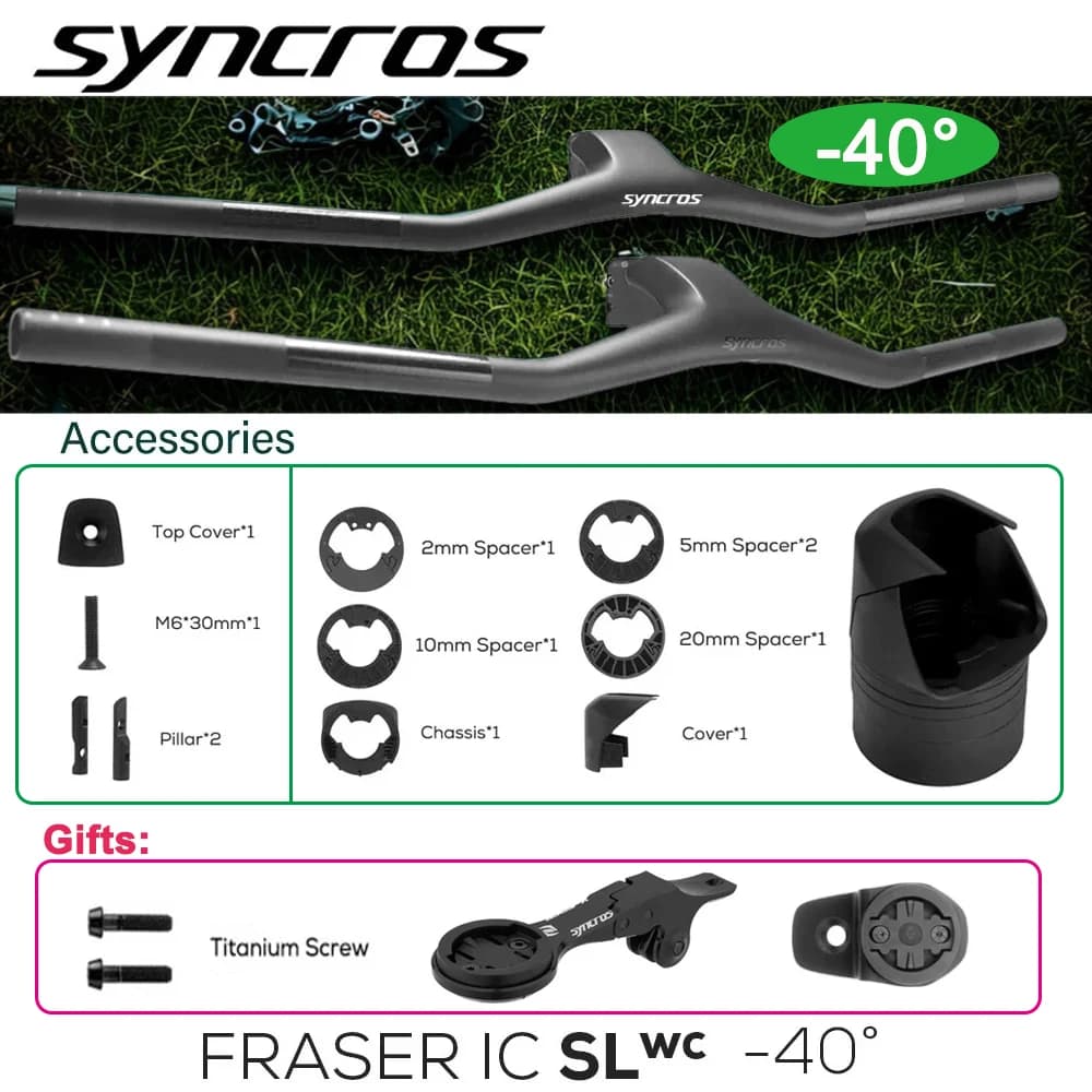 SYNCROS Fraser iC SL WC -40 ° Cavalletto integrato T1000 Full Carbon Fiber Meno manubrio MTB con rialzo di 40 gradi con supporto per computer