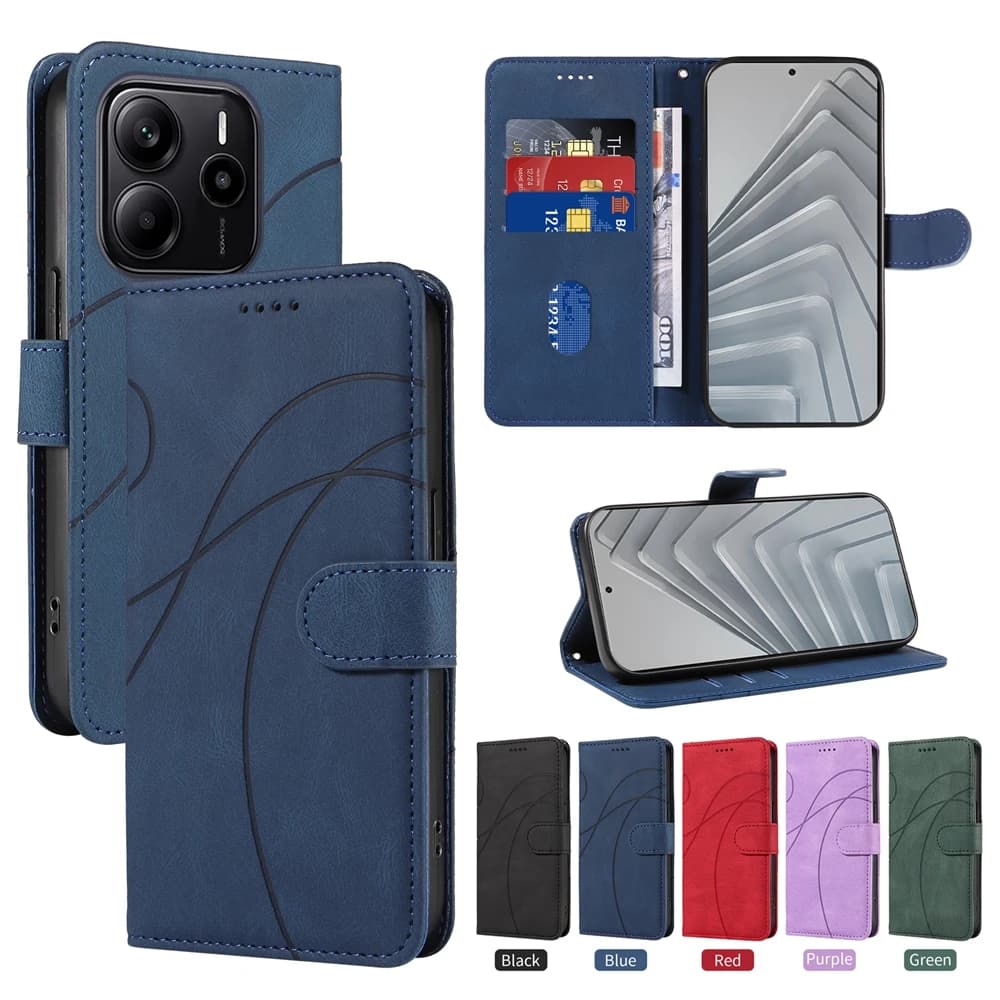 Custodia a Portafoglio Magnetica in Pelle per Redmi Note 15 14 13 12 12s 11 11s 10 9 8 8T Pro Plus 5G, Cover Antiurto con Linea Curva