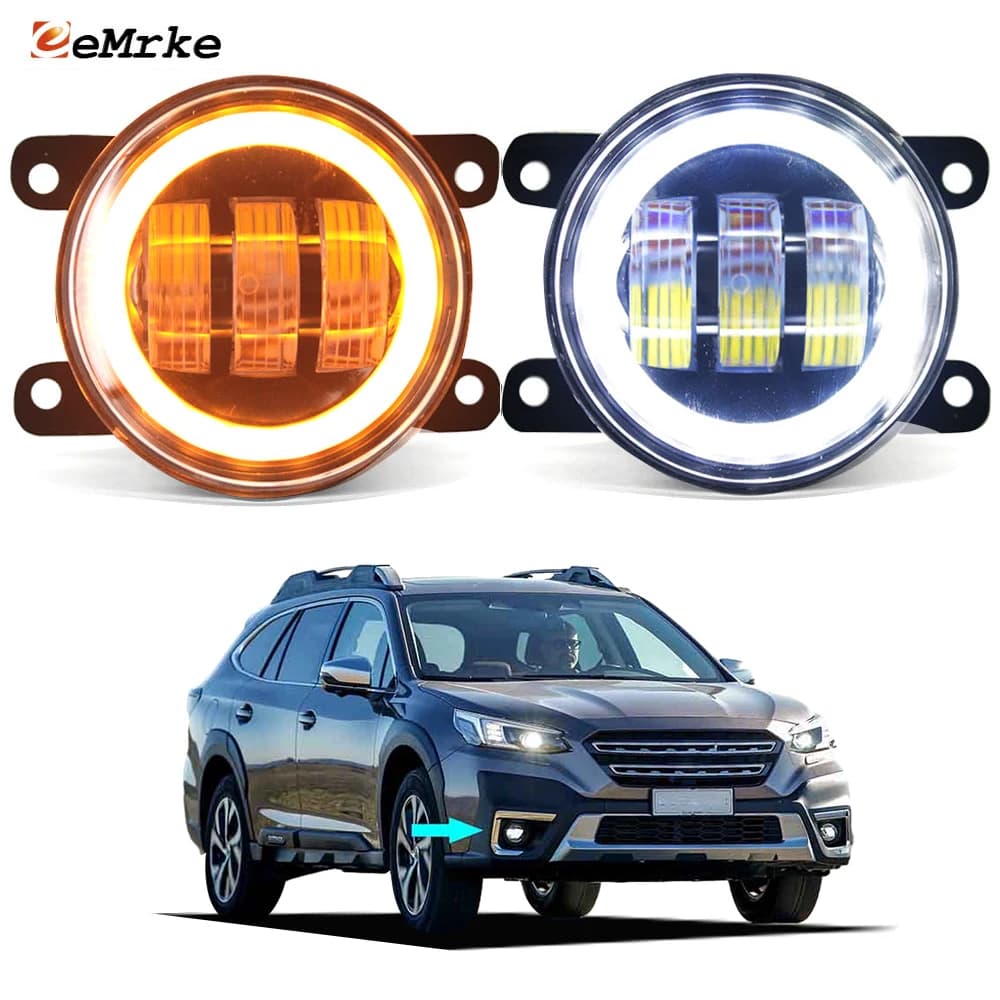 Coppia luci fendinebbia a led 30W per Subaru Outback BT 2019 2020 2021 2022 2023 con lente trasparente anelli DRL Angel Eyes bianchi + gialli