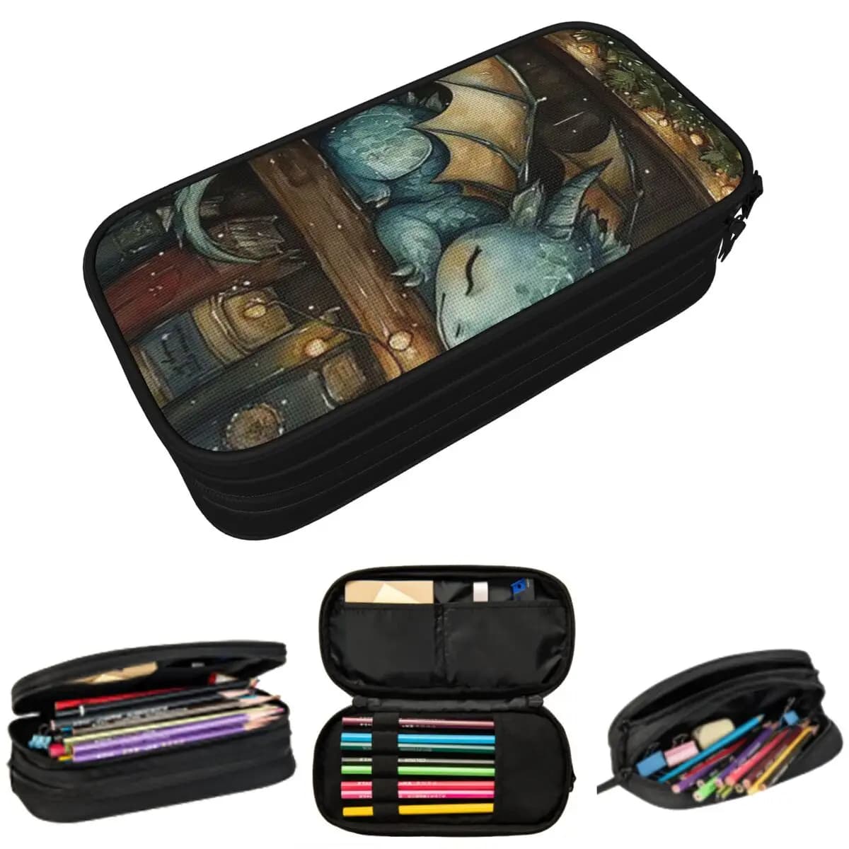 Book And Sleeping Dragon Pencil Case for Studen Gifts Pen Box Pencil Bag Stationery Supplies Pen Holder Bag