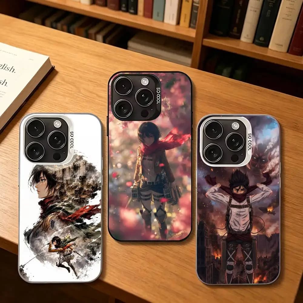 Anime Mikasa A-Attack on TitanS Phone Case For iPhone 17,16,15,14,13,12,11 Plus,Pro Max,XS,Colorful Silver Cover