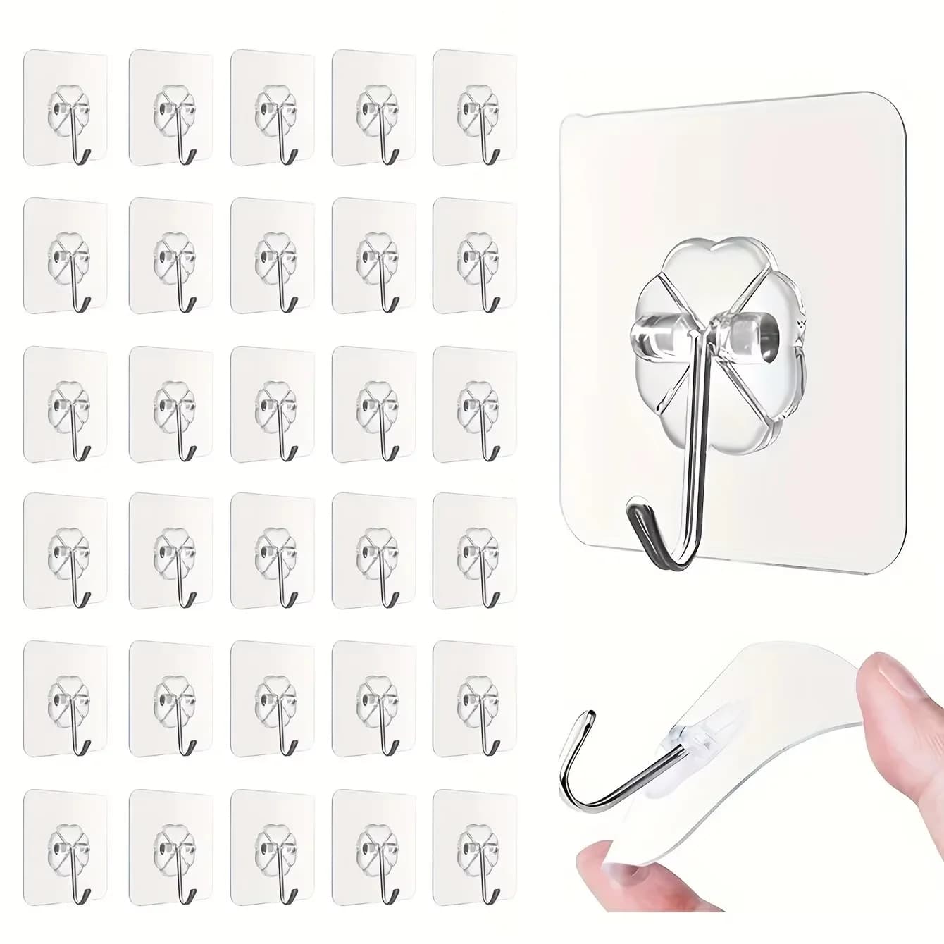 30 Ganci Trasparenti Autoadesivi Robusti per Porta e Parete, Ganci a Ventosa per Carichi Pesanti, per Cucina e Bagno