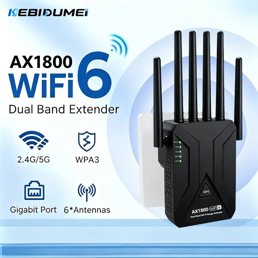 KEBIDUMEI 1800Mbps Wireless Repeater Dual Band 2.4Ghz 5GHz WiFi Extender Wi-Fi 6 Amplifier Long Range Signal Expansion Booster