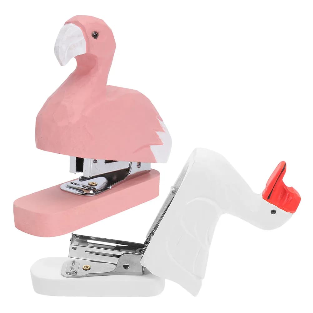 2 Pezzi Graffettatrice a Forma di Animale, Mini Graffettatrice Portatile in Legno, Creativa e Carina, Forniture per Ufficio e Scrivania, Organizzatore Decorativo per Carta, per la Scuola