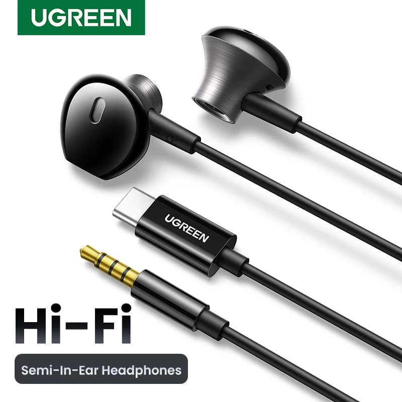 UGREEN 3.5 mm semi-open USB type C headphones with microphone, wired headphones HiFi stereo headphones, mostly with 3.5 mm jack