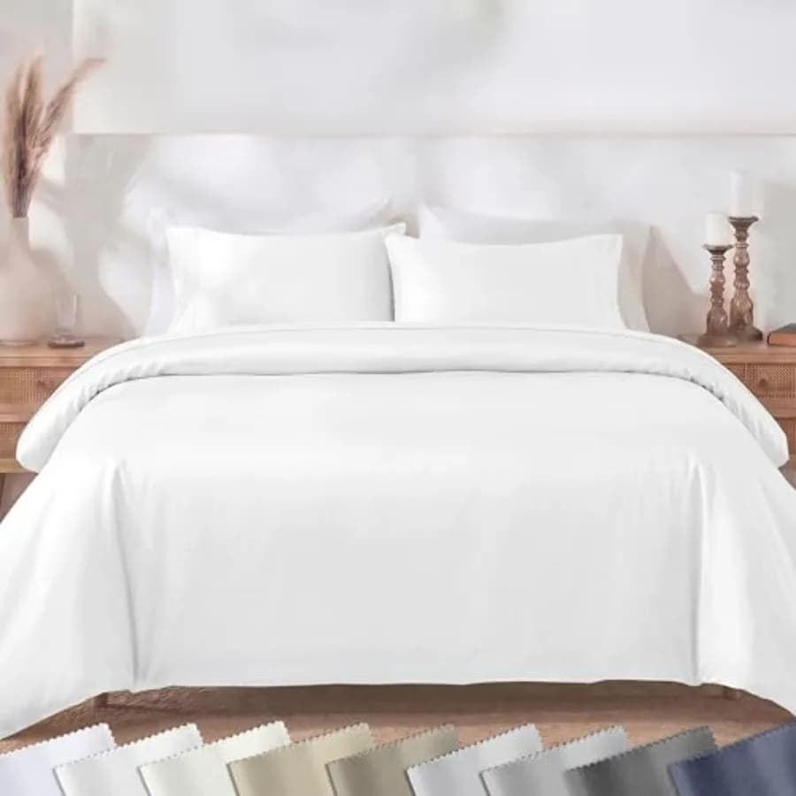 3-Piece Queen Duvet Cover Set Cotton - 400 Thread Count, 100% Cotton Sateen, Soft Queen Bed Duvet Cover Set, Button Closures, C