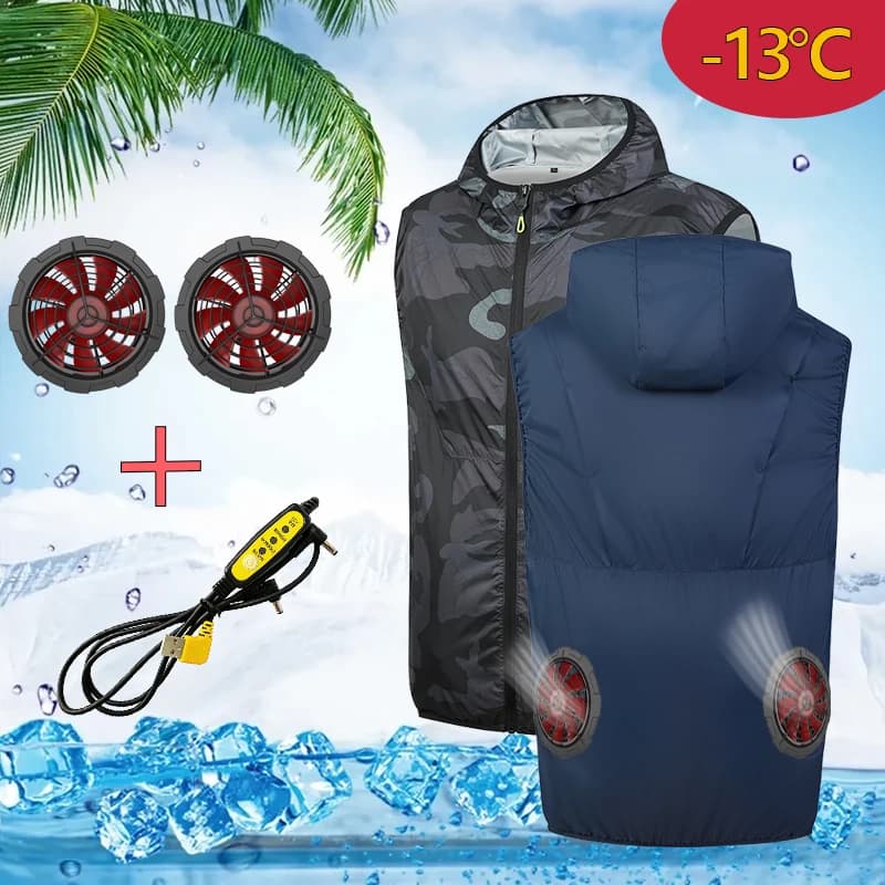 Gilet rinfrescante estivo con ventole per uomo e donna, gilet da lavoro con protezione solare per saldatori, gilet rinfrescante con ventole sul retro