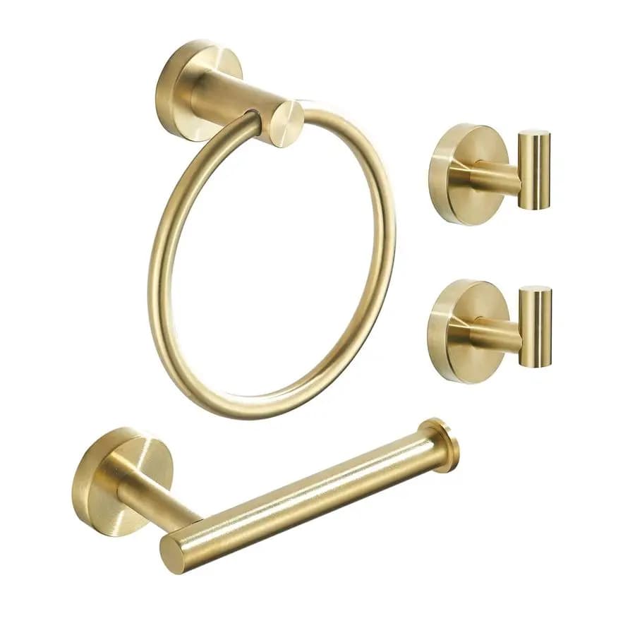Set di accessori per il bagno, porta carta igienica in oro spazzolato, porta asciugamani e 2 ganci per accappatoio, accessori per il bagno, kit porta asciugamani Wa