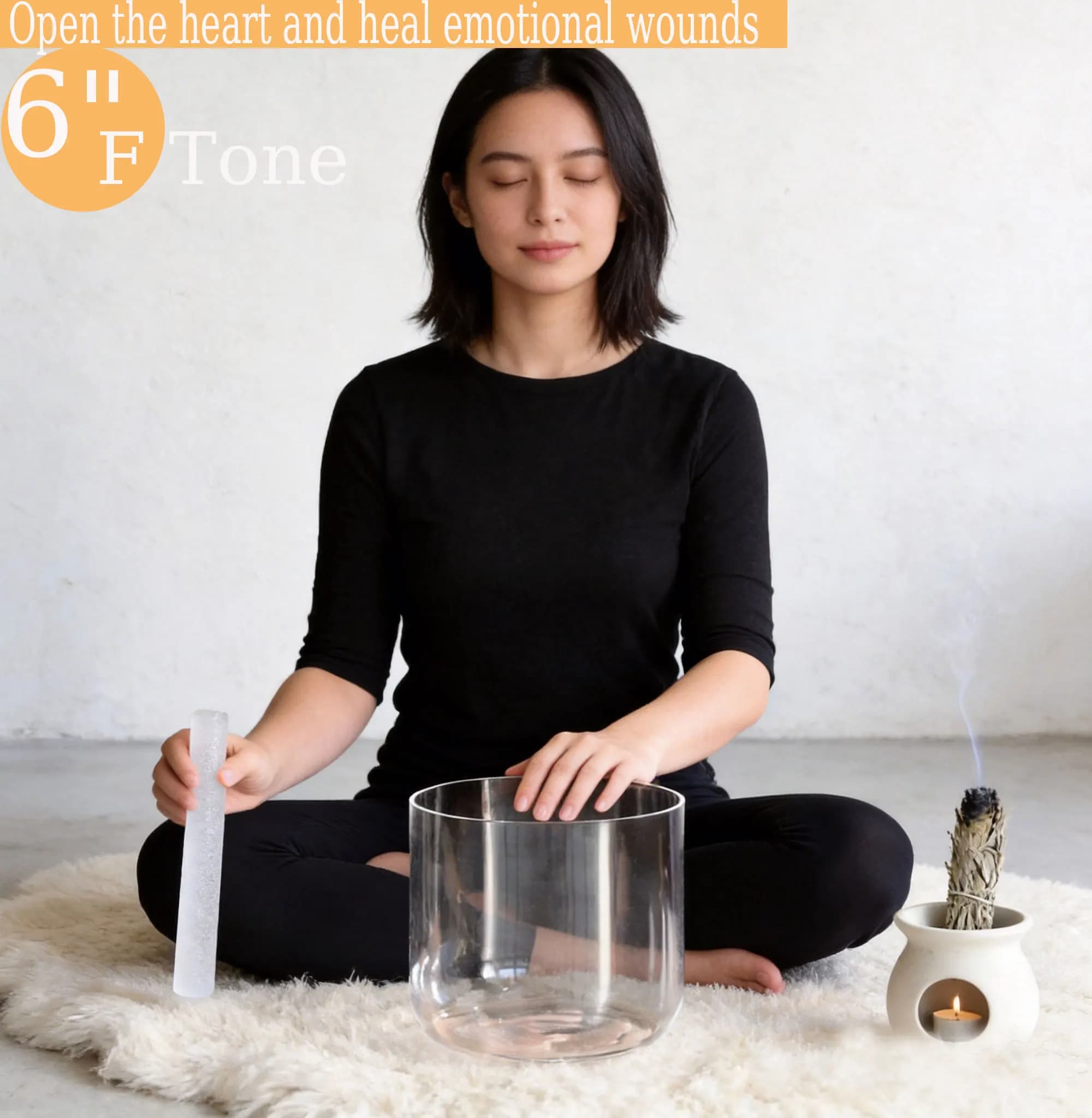 6 Inch F Note Clear Alchemy Crystal Singing Bowl, Transparent Sound Therapy Bowl for Meditation Yoga Heart Chakra Sound Healing