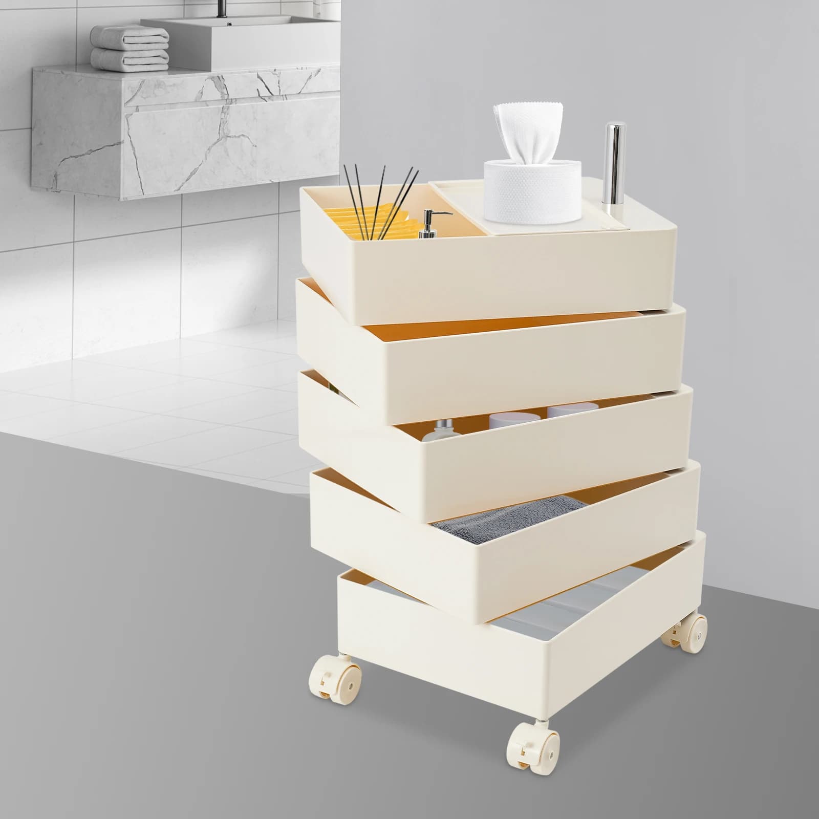 55-litre folding cart with wheels - Organizer with wheels for home, office, closet and garage | Folding trolley, multipurpose trolley