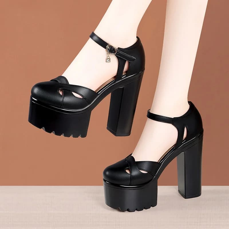 9cm 13.5cm Elegant Fashion Soft Leather Sandals Thick Platform Shoes 2026 Women's Block High Heels Gladiator Sandals Model Dress