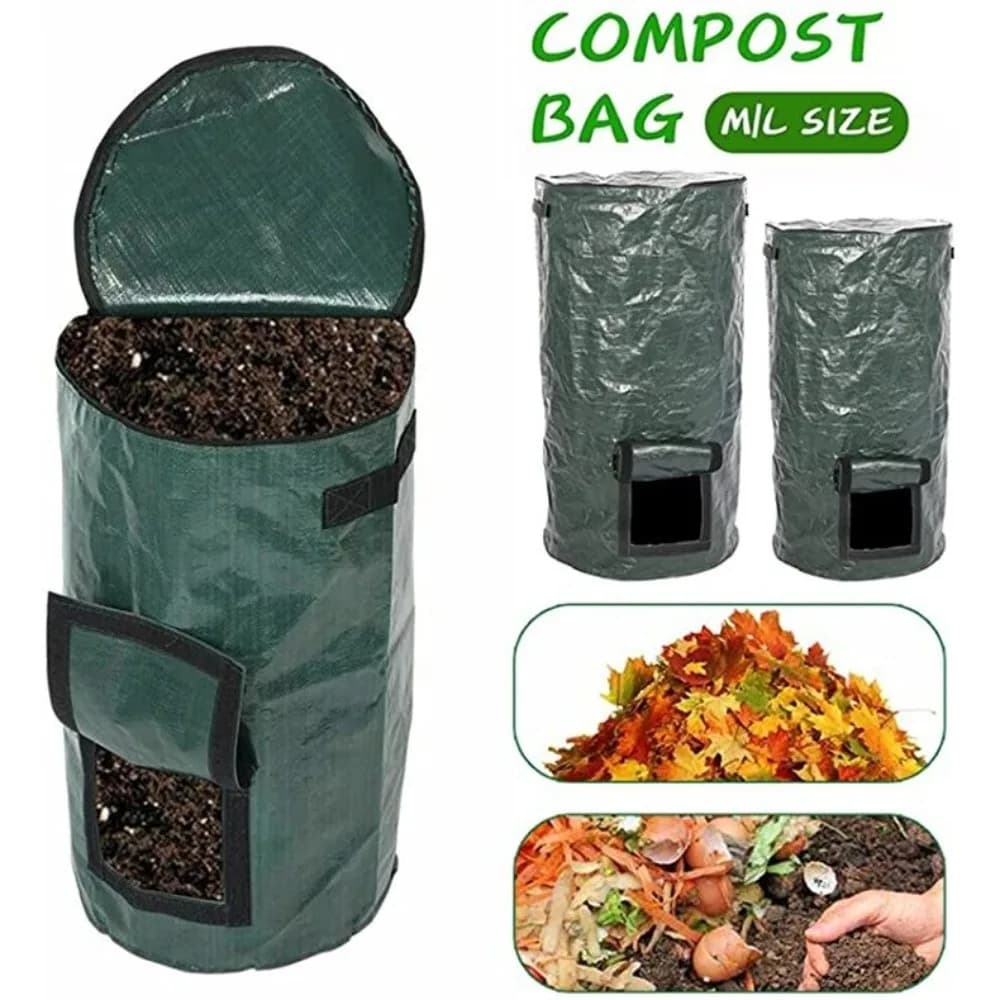 Sacchi per Compostaggio Resistenti all'Usura con Coperchio a Zip, Sacchi Sigillati per Foglie e Erba, Sacchi Riutilizzabili e Pieghevoli per Rifiuti da Giardino, Sacchi per Rifiuti di Frutta e Cucina