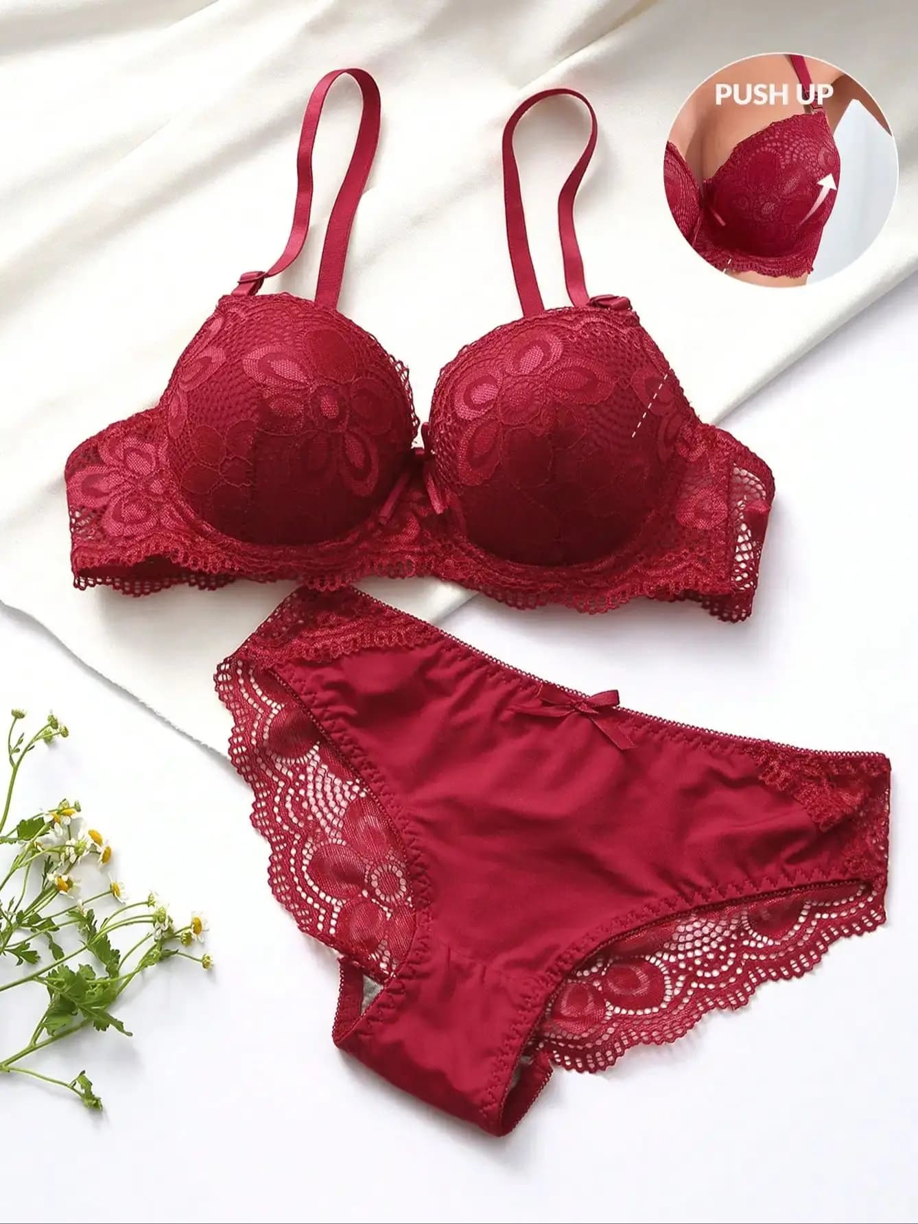 Viomisha Set di lingerie sexy Set di reggiseni push up da donna Set di slip intimo in pizzo con ferretto floreale trasparente