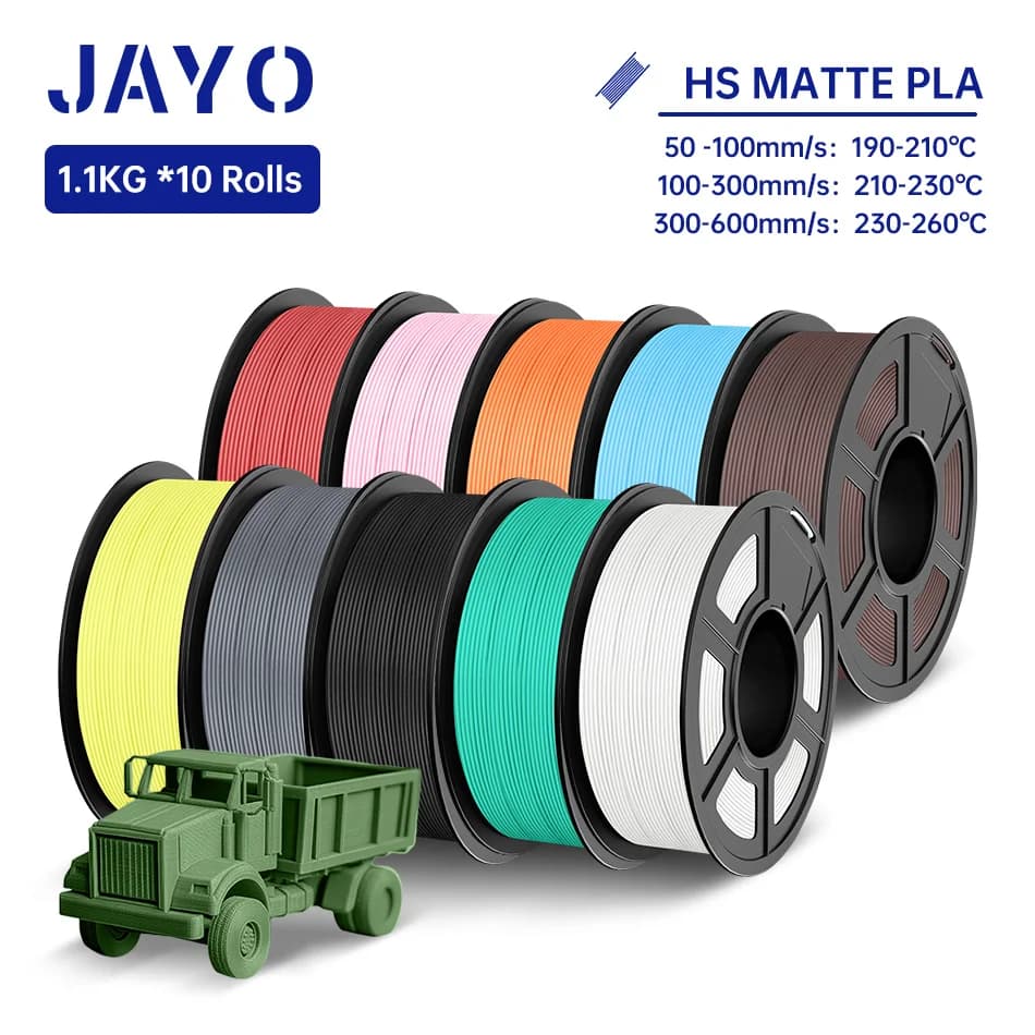 JAYO PLA 3D Printer Filament High speed matte PLA from 1,75 mm 10 rolls/set Matte effect ordered wounded 1.1 kg/roll