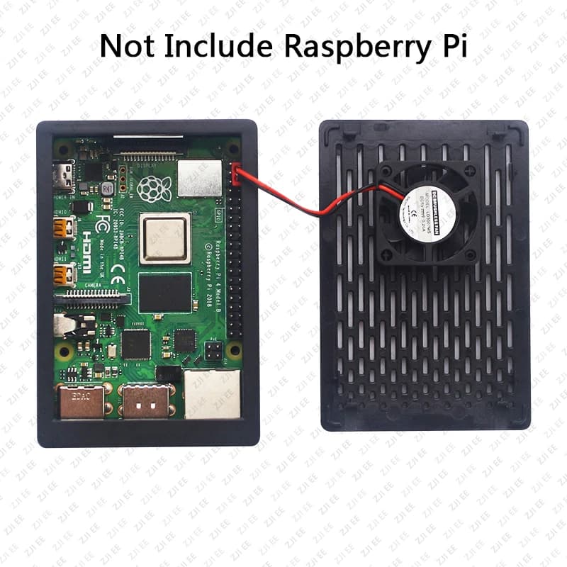 Custodia in ABS per Raspberry Pi 4 Modello B con Griglia di Raffreddamento e Ventola, Guscio Trasparente Nero per Raspberry Pi 4