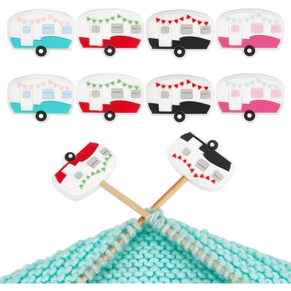 8 pezzi Tappi per aghi per maglieria 4 colori Campervan Protezione del punto dell'ago Perline focali per penne Tappi per aghi in silicone
