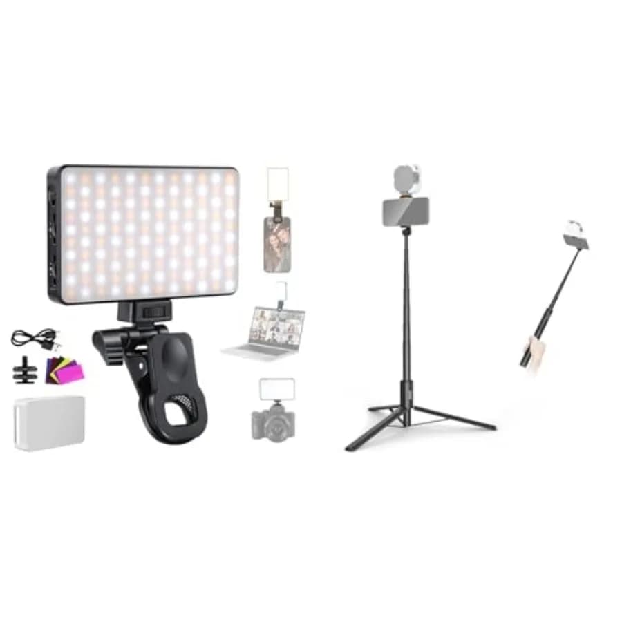 Luce LED per Selfie Basics BL120B + Treppiede per Selfie PA988 Versione Base 16-71" Compatibile con iPhone e Android